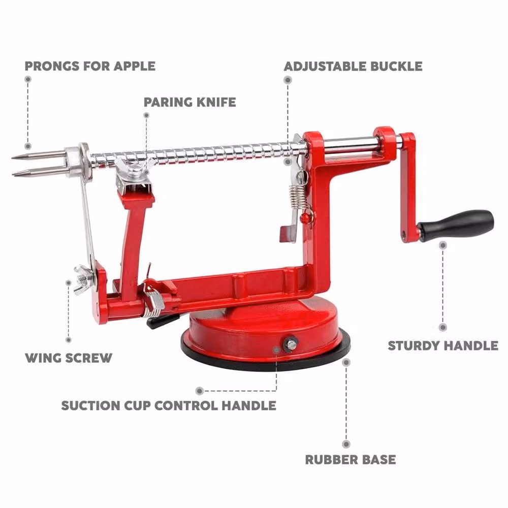 FLAVORA 3 in 1 Apple Peeler, Cutter and Slicer in Red and Silver with Non-Slip Base – 5