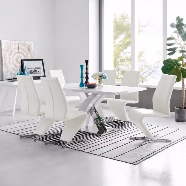 FurnitureboxUK Atlanta Modern Rectangular High Gloss White Dining Table and 6 Willow Chairs Set – 1