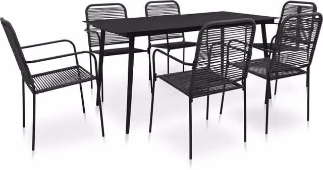 Berkfield Home 7 Piece Outdoor Dining Set in Black Cotton Rope and Powder Coated Steel