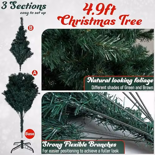 Deco Express Realistic Artificial Green Spruce Christmas Tree with Stand, H: 150 cm, W: 25.4 cm, D: 25.4 cm – 3