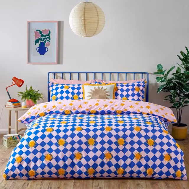 Make It A Home Antares Reversible Checked Duvet Cover Set, Multicolour and Orange, 200 x 200 cm