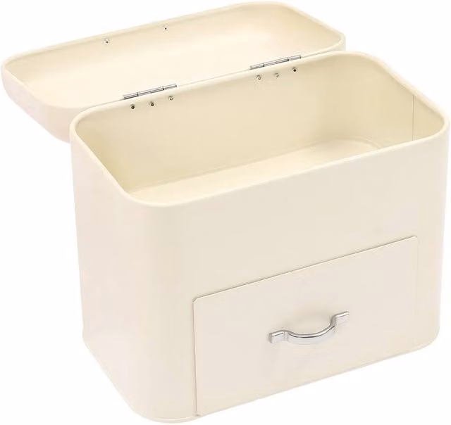 VOGREX Modern Double-Tier Metal Bread Storage Bin with Drawer in Beige, W: 26.5 cm, D: 30.0 cm