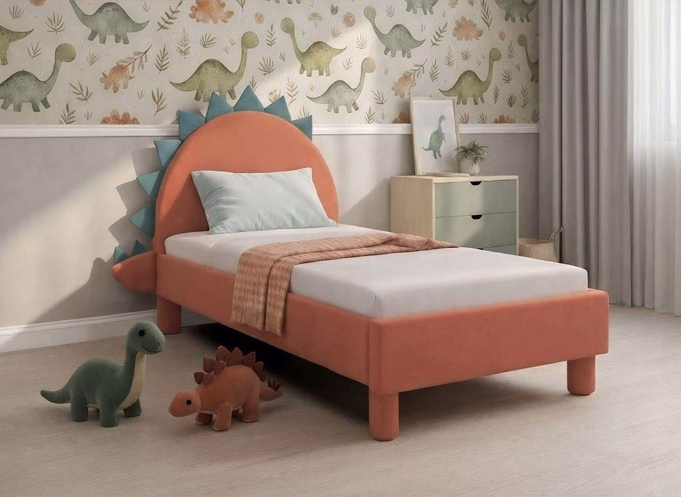 Dreams Frankie Pink Velvet Upholstered Kids Dino Bed Frame