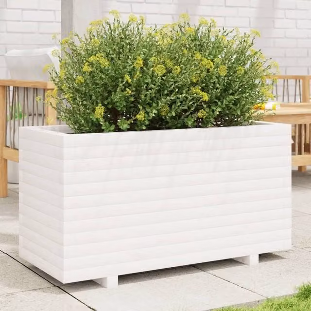 Berkfield Home White Pine Wood Garden Planter W/D/H: 90 x 40 x 49.5 cm