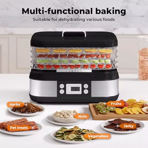 Spector Compact 5-Tray Food Dehydrator in Black, 450W with LED Touch Control and Timer – 6