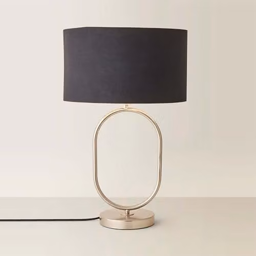 ValueLights Antonia Oval Table Lamp with Black Fabric and Chrome Drum Shade – 1