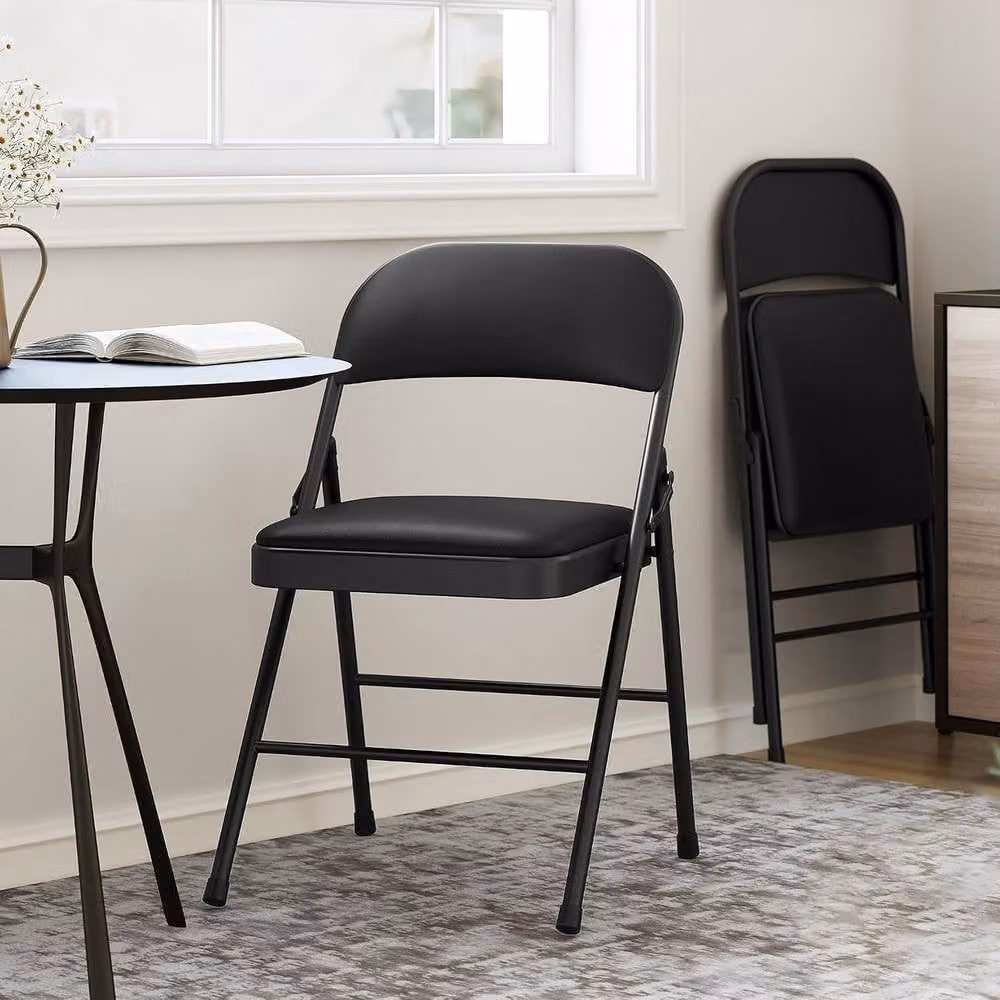 London Boutique 8 Pack Black Padded Metal Stackable Folding Dining Chairs – 2