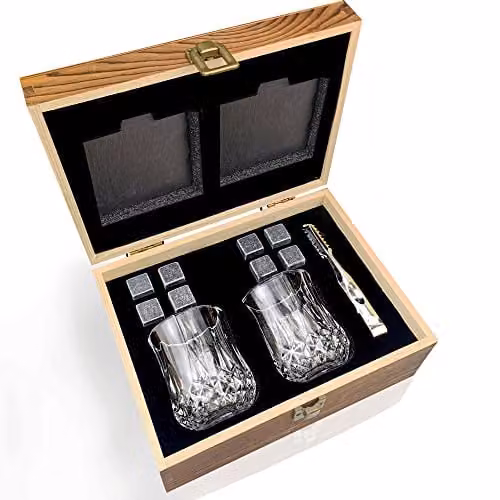 Bar Originale Geometric Tumbler Whisky Glasses and Stones Set in Transparent and Multicolour
