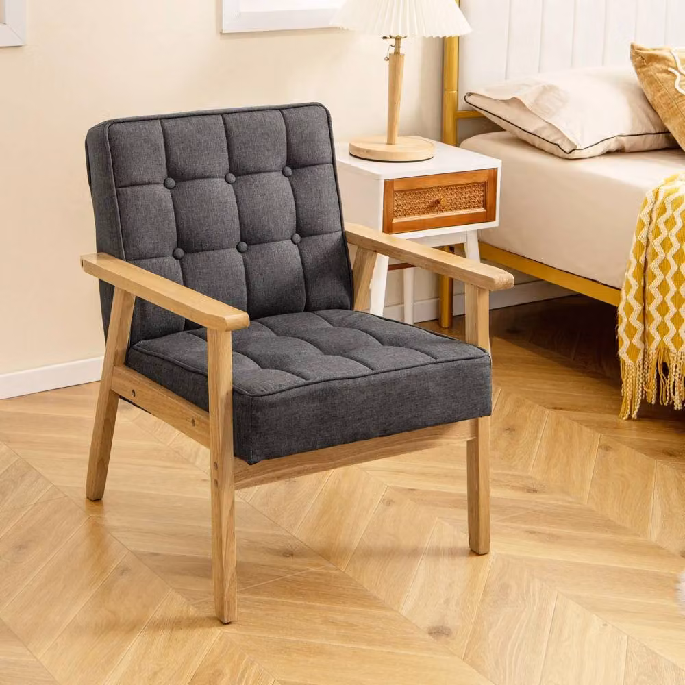 Costway Modern Upholstered Accent Sofa Chair in Grey with Rubberwood Armrests – 3