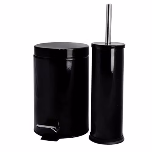 Harbour Housewares 3L Black Stainless Steel Pedal Bin and Toilet Brush Set