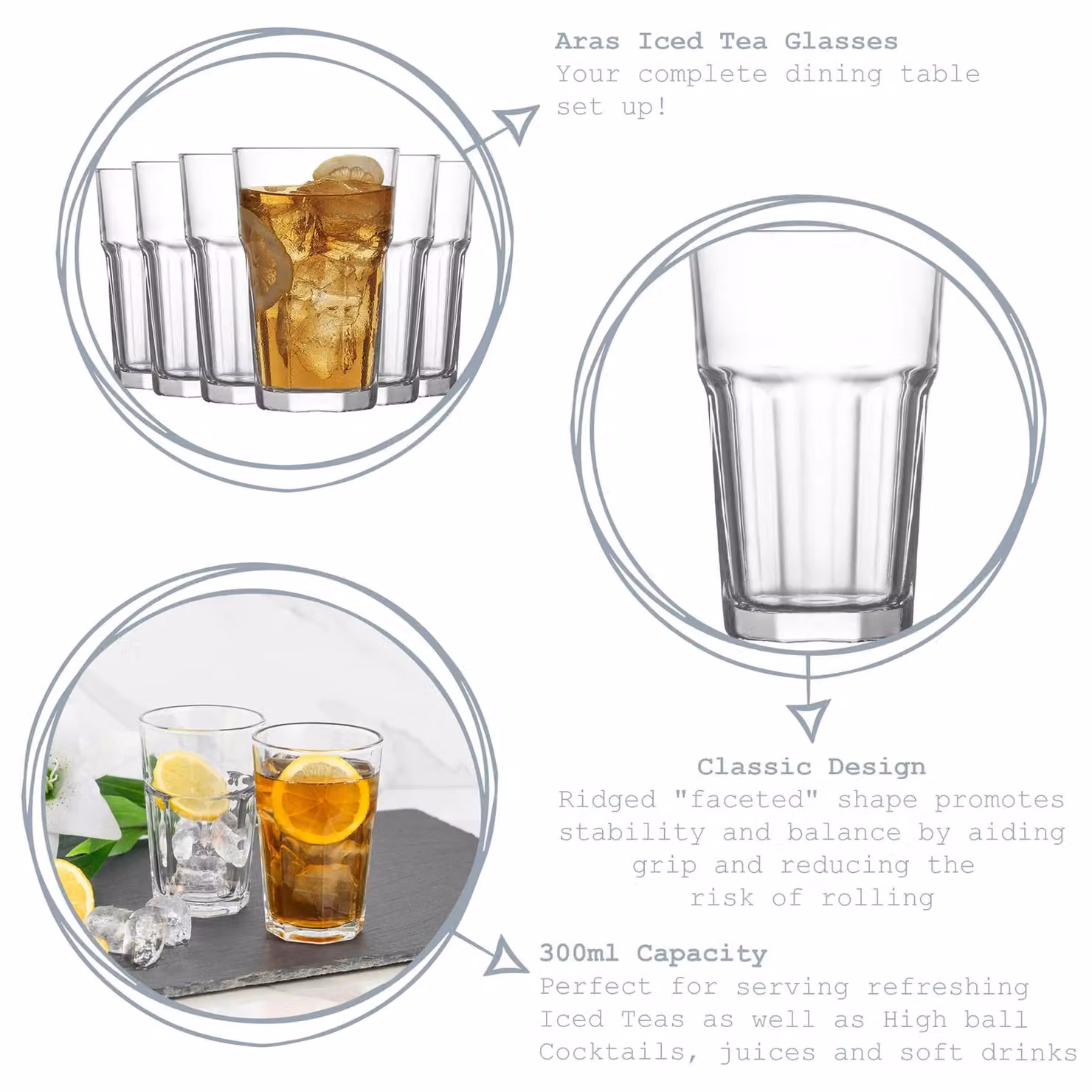LAV Aras Transparent Glass Tumbler Highball Glasses, 300 ml, Pack of 6 – 2