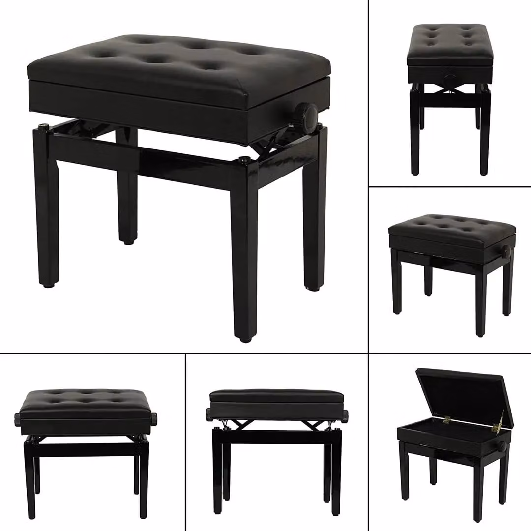 Hinsinc Height Adjustable Wooden Piano Stool with Black Synthetic Leather Cushion – 4