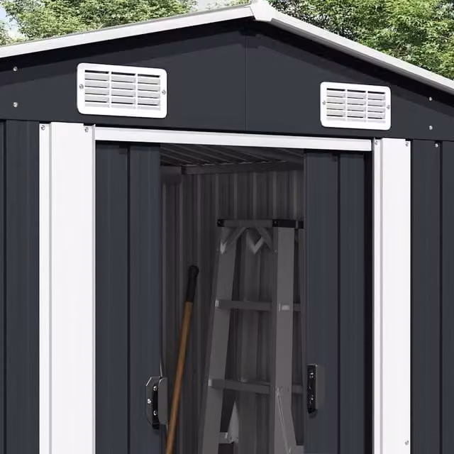 Berkfield Home Metal Garden Shed in Anthracite with Sliding Doors, W/D/H: 392 x 257 x 181 cm