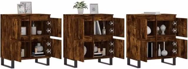 Berkfield Home 3-Piece Smoked Oak Sideboard Set in Brown, Engineered Wood and Metal