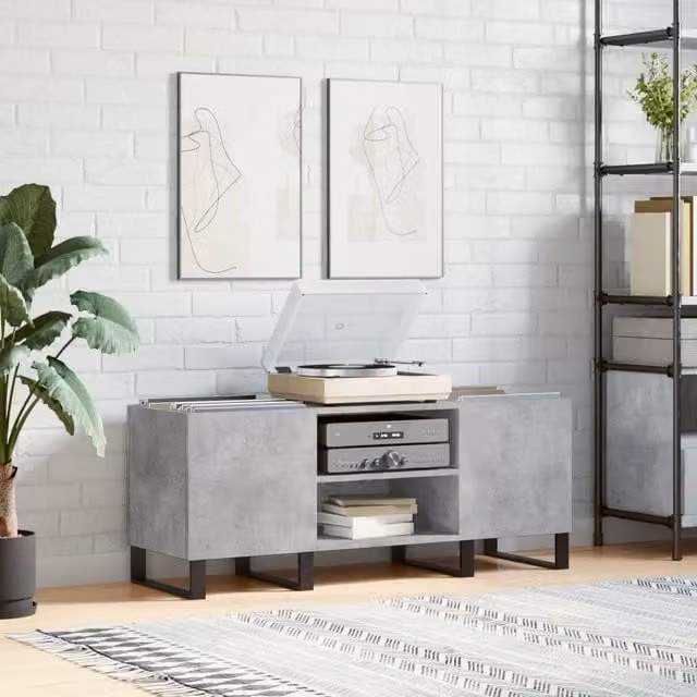Berkfield Home Industrial Record Cabinet in Concrete Grey, W/D/H: 121 x 38 x 48 cm