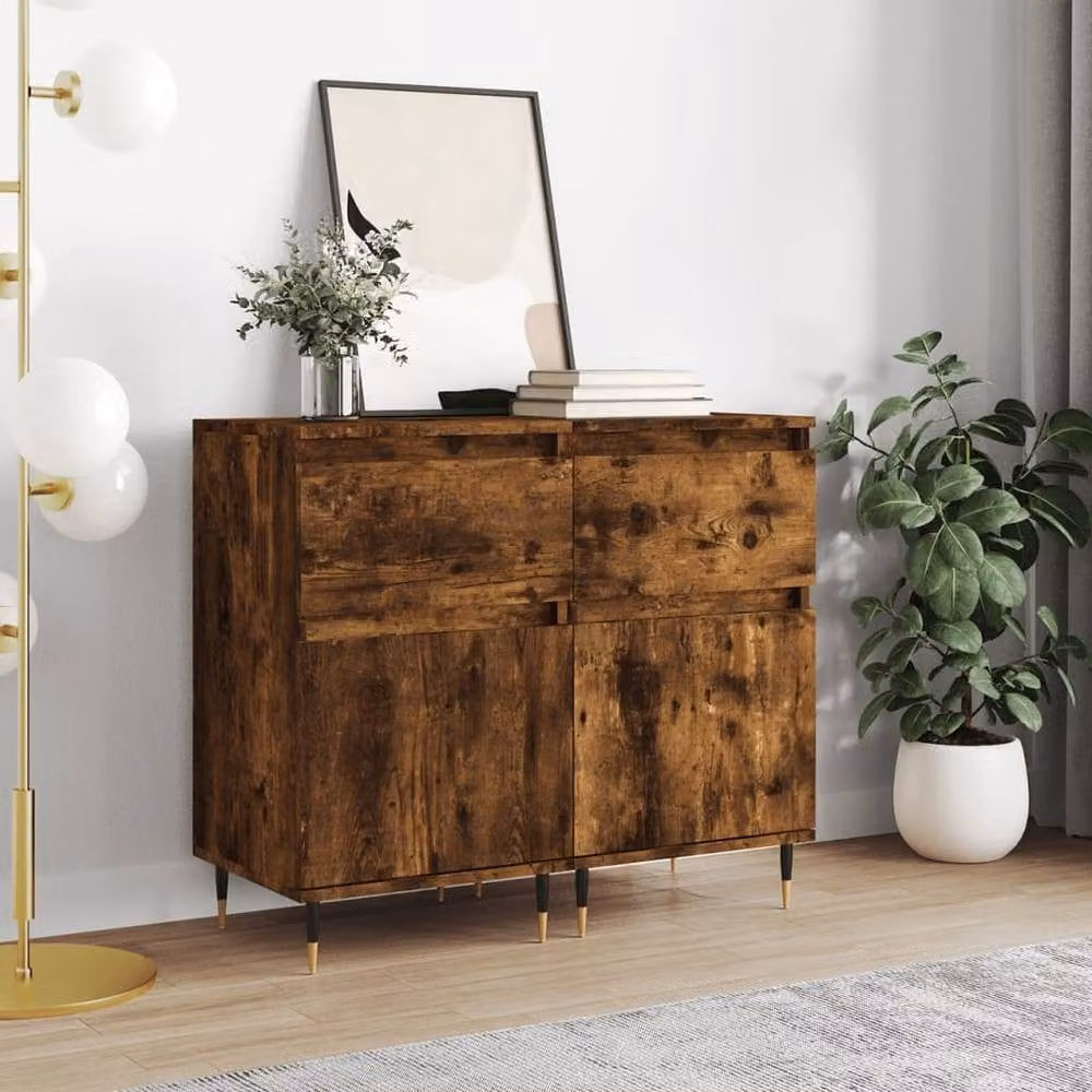 Berkfield Home Set of 2 Smoked Oak Sideboards in Brown, W/D/H: 40 x 35 x 70 cm – 2