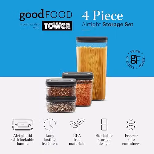 Tower Good Food in Partnership 4 Piece Airtight and Leakproof Food Storage Set, Transparent – 2