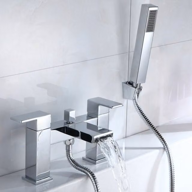 Nes Home Gemini Waterfall Bathroom Bath Shower Mixer in Chrome Silver Solid Brass