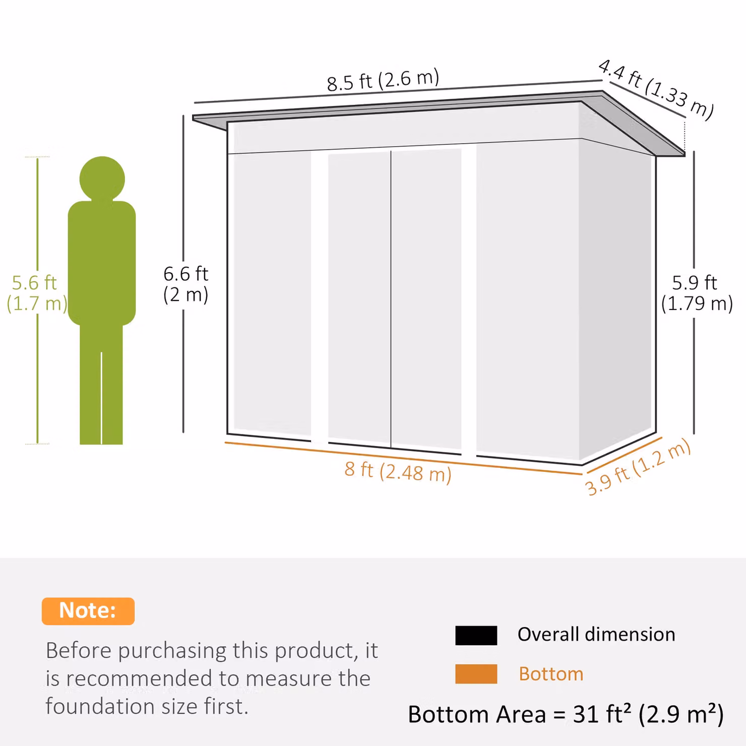 OUTSUNNY Green Galvanised Steel Pent Garden Shed with Double Sliding Doors and Internal Shelves – 3