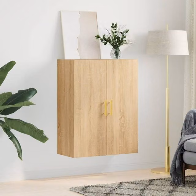 Berkfield Home Wall Mounted Sonoma Oak Cabinet in Light Brown, W/D/H: 69.5 x 34 x 90 cm
