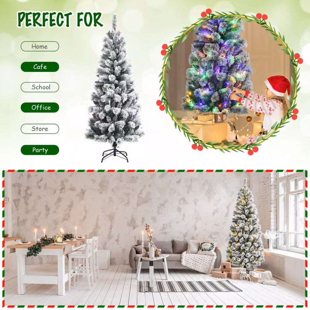 Gymax 185 cm Illuminated Green Christmas Tree with Multicolour Snowflakes – 5