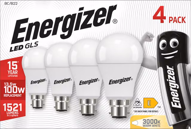 Energizer LED GLS B22 Warm White Globe Bulbs, Pack of 4