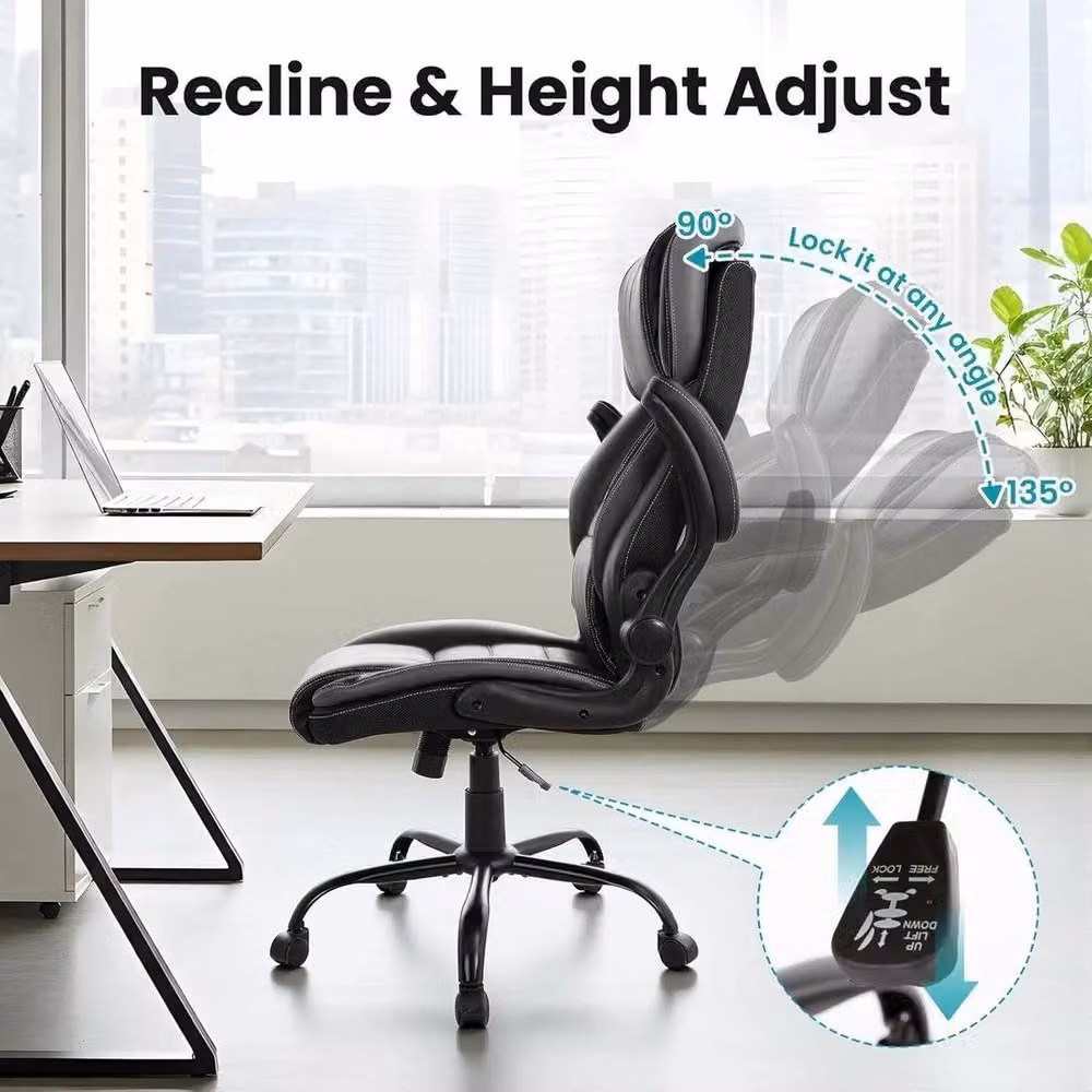 VOGREX Executive Ergonomic Office Chair in Black Synthetic Leather with Headrest and Armrests – 5