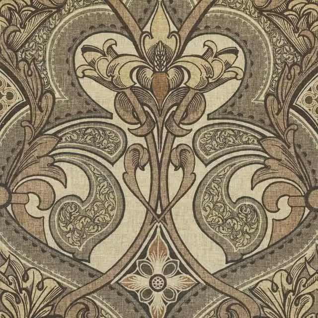 HOUSE Llewelyn-Bowen Gwendoline Aurelia Printed Damask Fabric in Beige and Brown