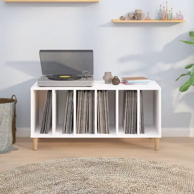 Berkfield Home Record Cabinet in White, W/D/H: 100 x 38 x 48 cm – 1