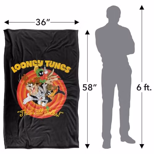Warner Bros. Looney Tunes That's All Folks Super Soft Silky Touch Fleece Throw Blanket, Multicolour, W/D/H: 91 x 147 cm – 4