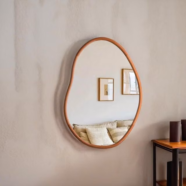 FURNOS Mid-Century Organic Irregular Wooden Wall Mirror in Brown, 56 cm – 1