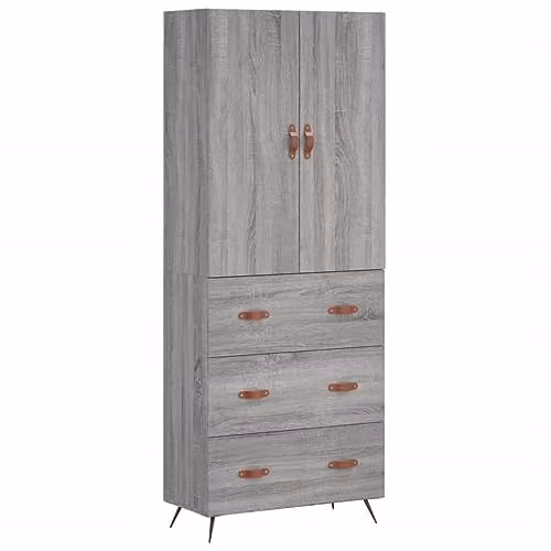 vidaXL Modern Grey Sonoma Highboard with Hinged Doors and Internal Shelves, W/D/H: 69.5 x 34 x 180 cm