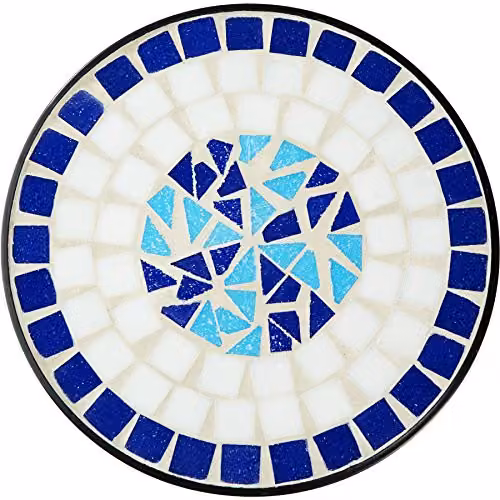 tectake Round Mosaic Side Table with Curved Steel Frame in White/Blue, W/D/H: 30 x 30 x 61.5 cm – 2