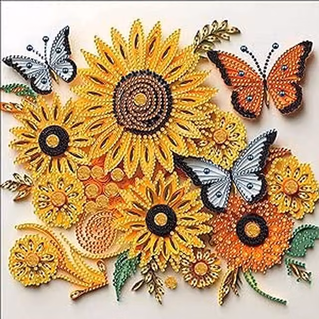 Syntego Sunflower and Butterfly Floral Diamond Art Painting, Multicolour and Yellow, W/D/H: 30 x 30 x 1 cm