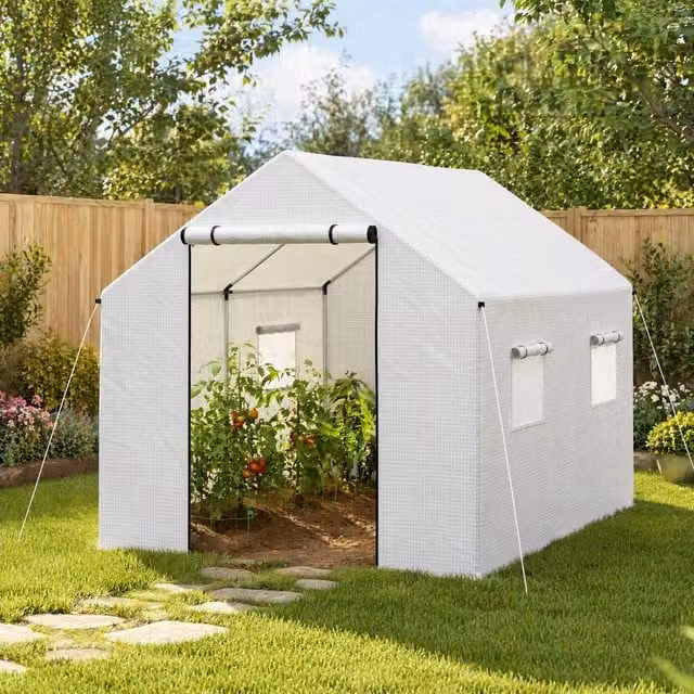 STILVORA Walk-in Polytunnel Greenhouse with Mesh Windows, White, W: 200 cm, D: 200 cm, H: 200 cm – 1
