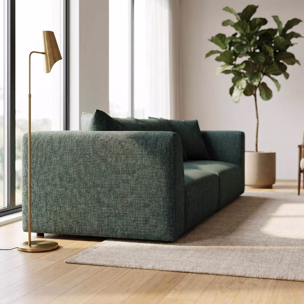 Abakus Direct Tokyo 3 Seater Sofa in Green Brushed Tweed Fabric with Deep Seats – 4