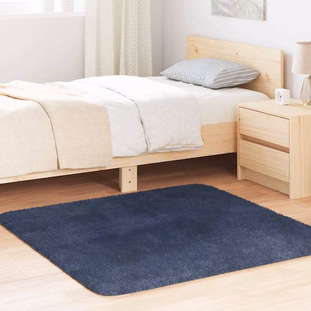 Berkfield Home NAVARRA Navy Blue Shaggy High Pile Polyester Square Rug, W/D/H: 120 x 120 x 1 cm – 1