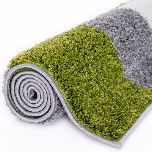 THE RUGS Modern Geometric Shaggy Area Rug, Green and Grey, W/D/H: 120 x 120 x 1 cm – 4