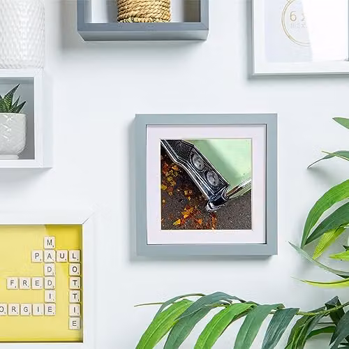 Nicola Spring Pack of 2 Square 3D Box Photo Frames in Grey and White with 4 x 4 inch Mounts, 6 x 6 inch – 2