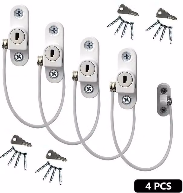Nordara 4 Piece White Stainless Steel Window and Door Restrictor Set W/D/H: 1000 x 400 x 400 mm