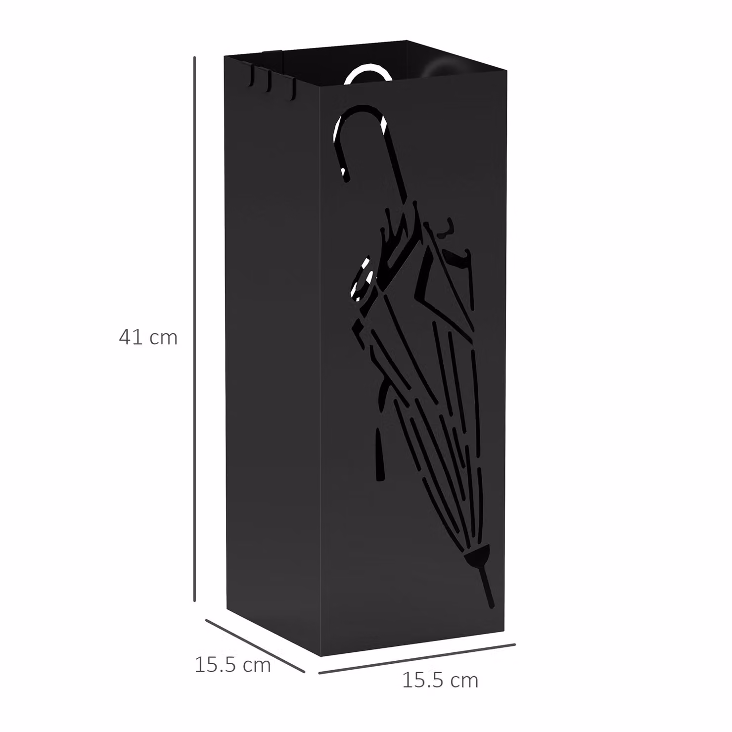 HOMCOM Metal Umbrella Stand in Black with 4 Hooks and Removable Drip Tray, W/D/H: 15.5 x 15.5 x 41 cm – 3