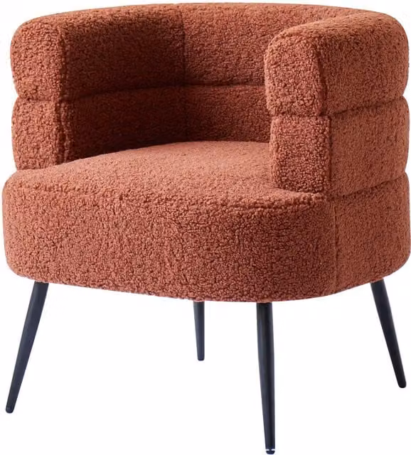 Nordlys Scandinavian Design Red Bouclé Tub Lounge Chair with Black Metal Legs – 1