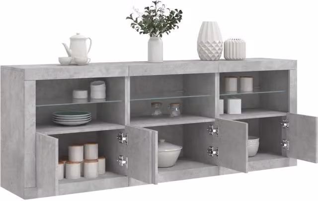 Berkfield Home Modern Sideboard with LED Lights in Concrete Grey, W: 181.5 cm, D: 37 cm, H: 67 cm