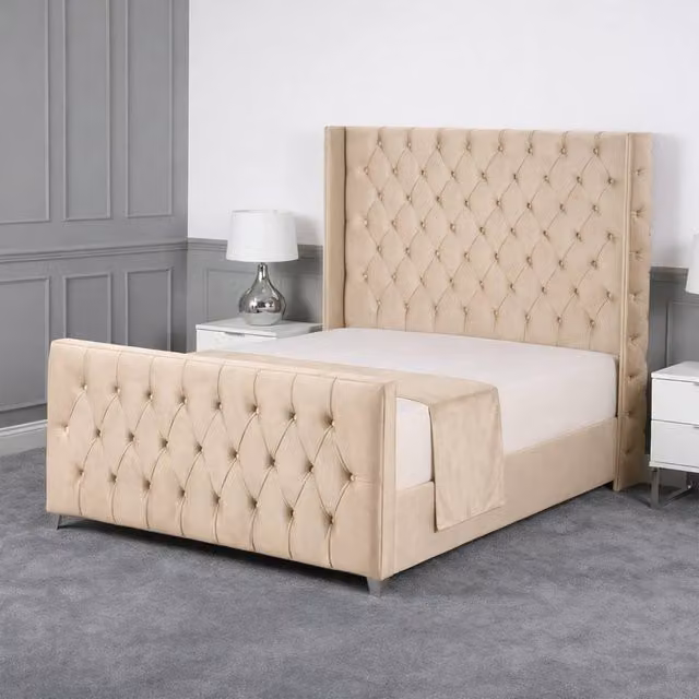 Living Comfort Bedz Seraphina Super King Upholstered Velvet Gas Lift Storage Bed in Beige