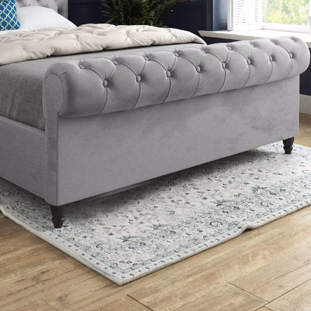 Casani Stourbridge Sleigh Upholstered Designer Bed Frame in Grey Soft Velvet, Single, W/D/H: 90 x 200 cm – 4