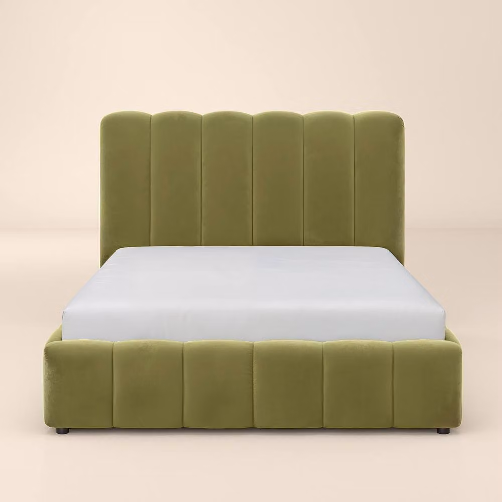 Solace+Co Emilie Ribbed Ottoman Bed in Green Velvet, W/D/H: 140 x 200 x 158 cm – 4