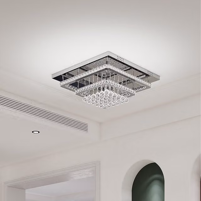 Komore Square Crystal LED Flush Mount Ceiling Light in Silver and Chrome