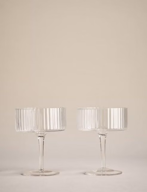 M&S Set of 2 Handmade Celine Striped Transparent Glass Cocktail Coupes