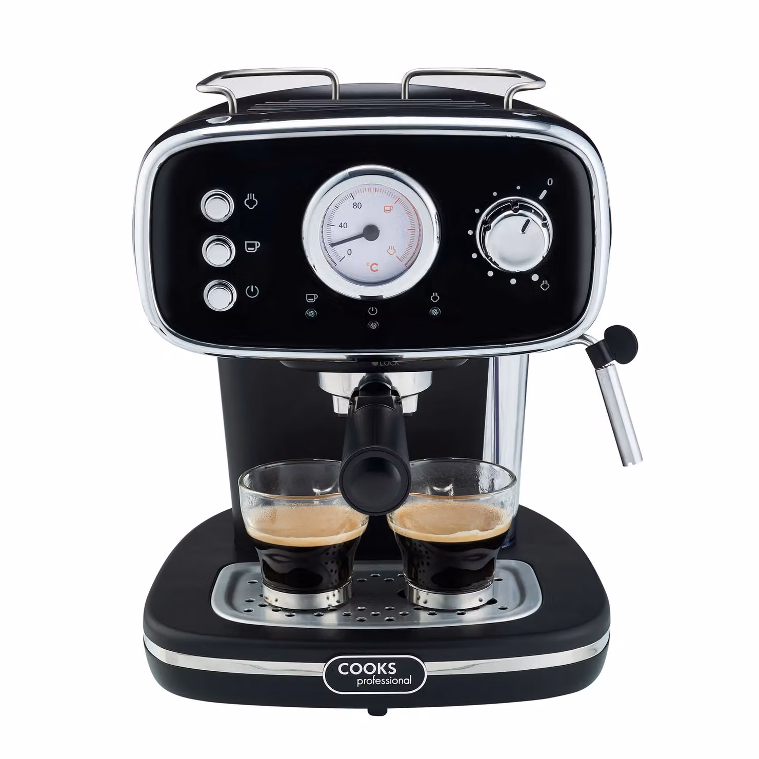 Cooks Professional 15-Bar Retro Espresso Coffee Machine with Steam Wand in Black – 3