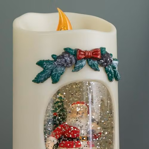 Samuel Alexander Dual Powered Light Up Christmas Pillar Candle Water Spinner with Santa and LEDs, Silver and White, H 20 cm x W 10 cm x D 10 cm – 2